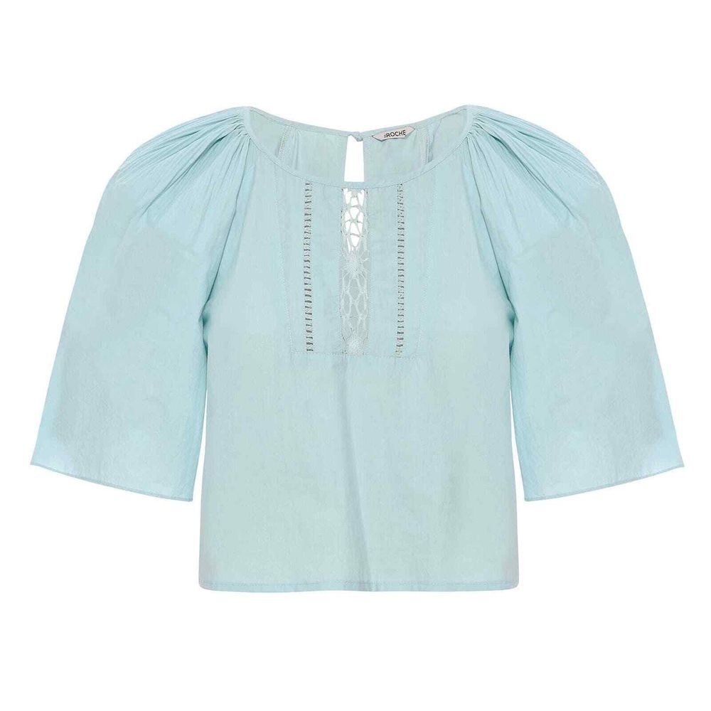 St. Roche NWT Astral Top Duck Egg Blue Pleated Flutter Sleeves Size 2 MSRP $225